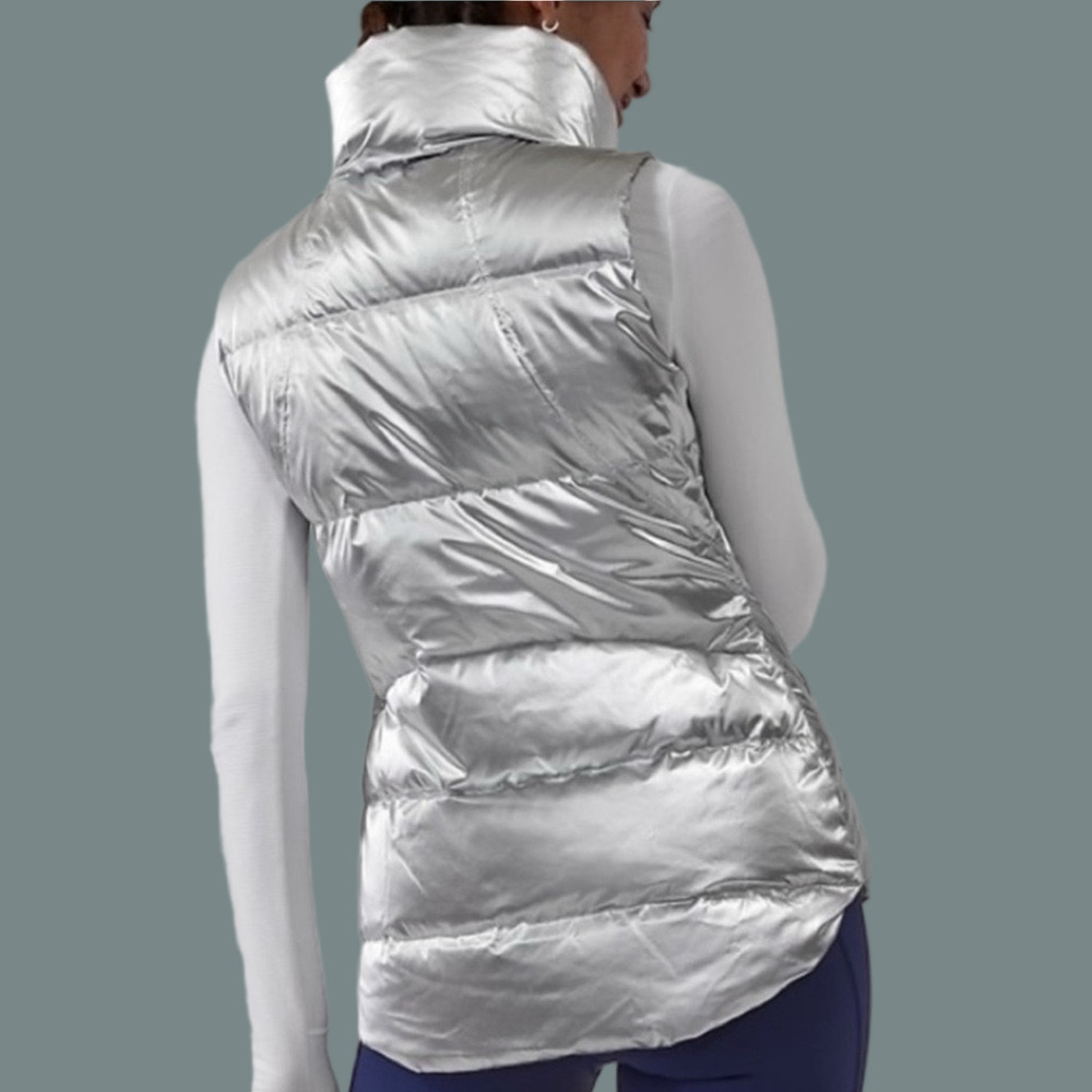 Athleta Metallic Silver Downtown Puffer Vest Size Large NWOT - Picture 3 of 13